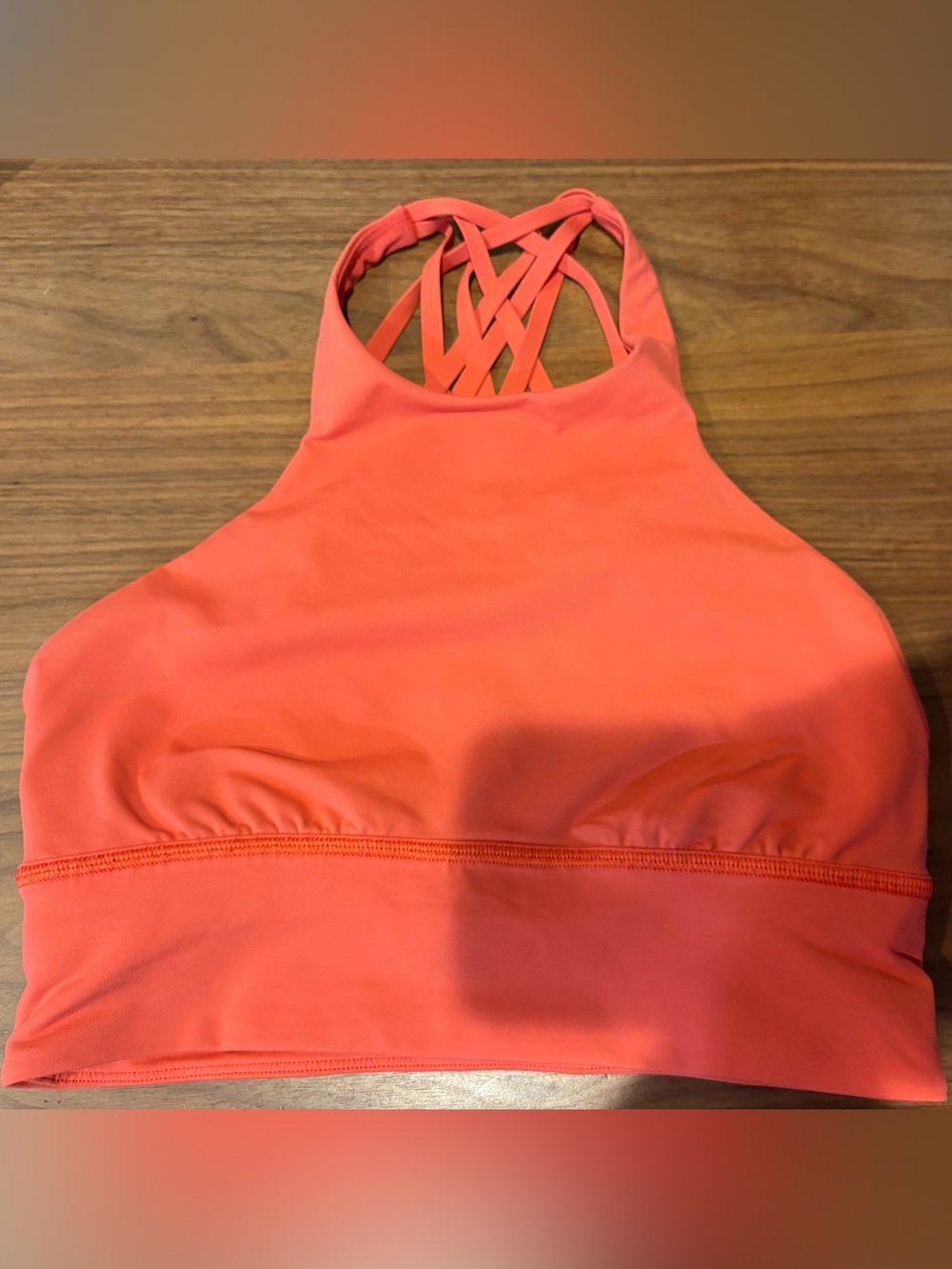 lululemon coral red high-neck strappy sports bra